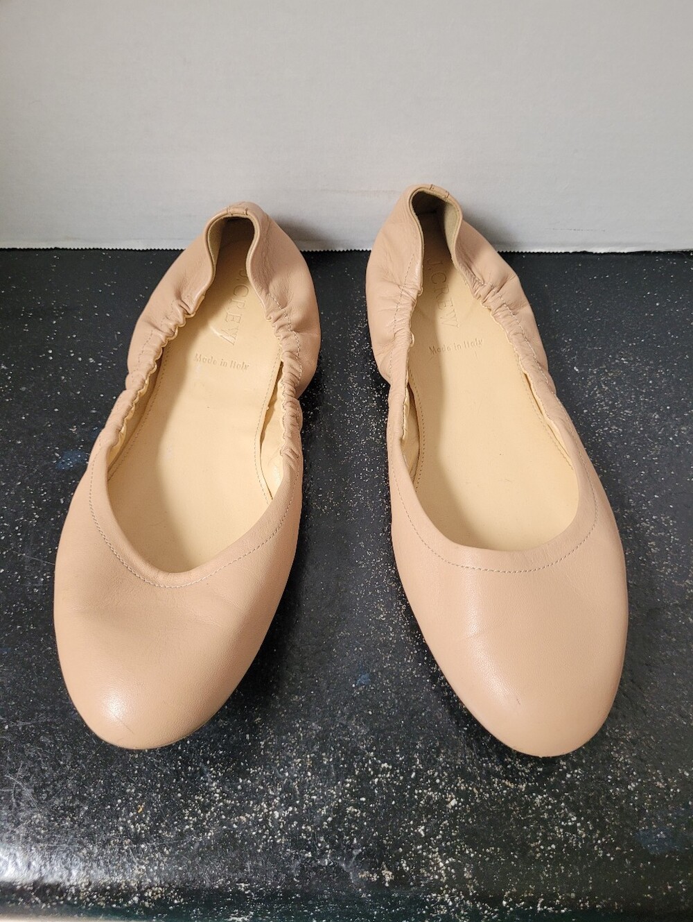 J.Crew Italian Leather Ballet Flats Nude Elastic Slip-On Shoes